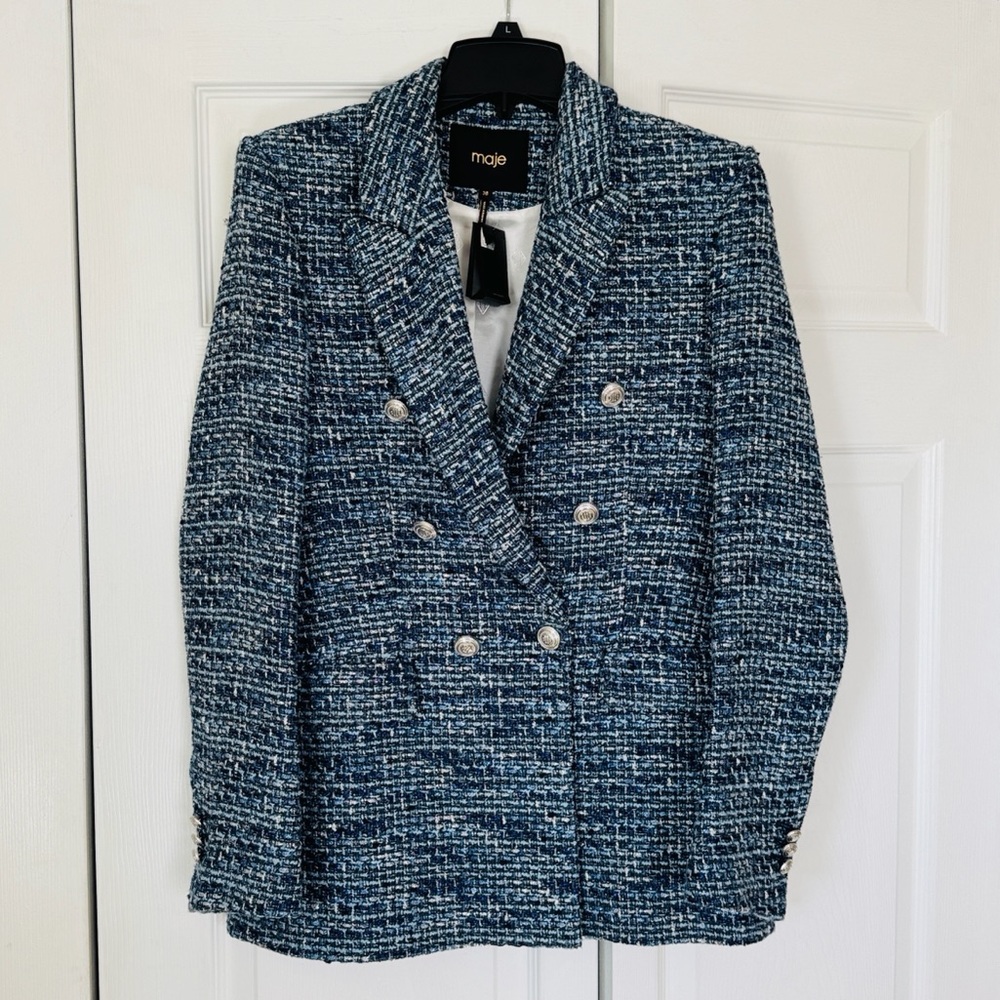 NEW🔥 Maje Navy and Blue Tweed Blazer Size 38/US 6